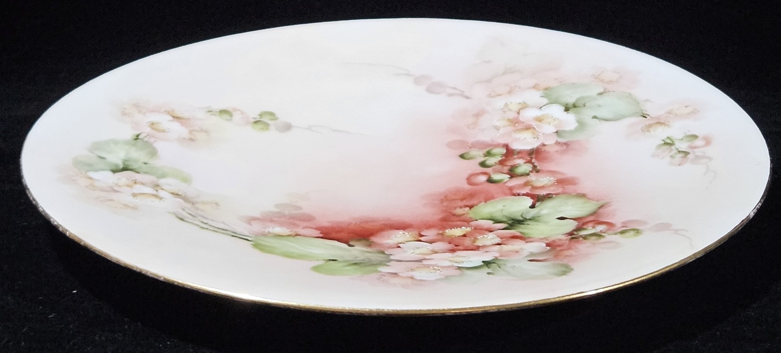 Antique White Pink Green Floral Plate Hand-painted Porcelain Cottagecore