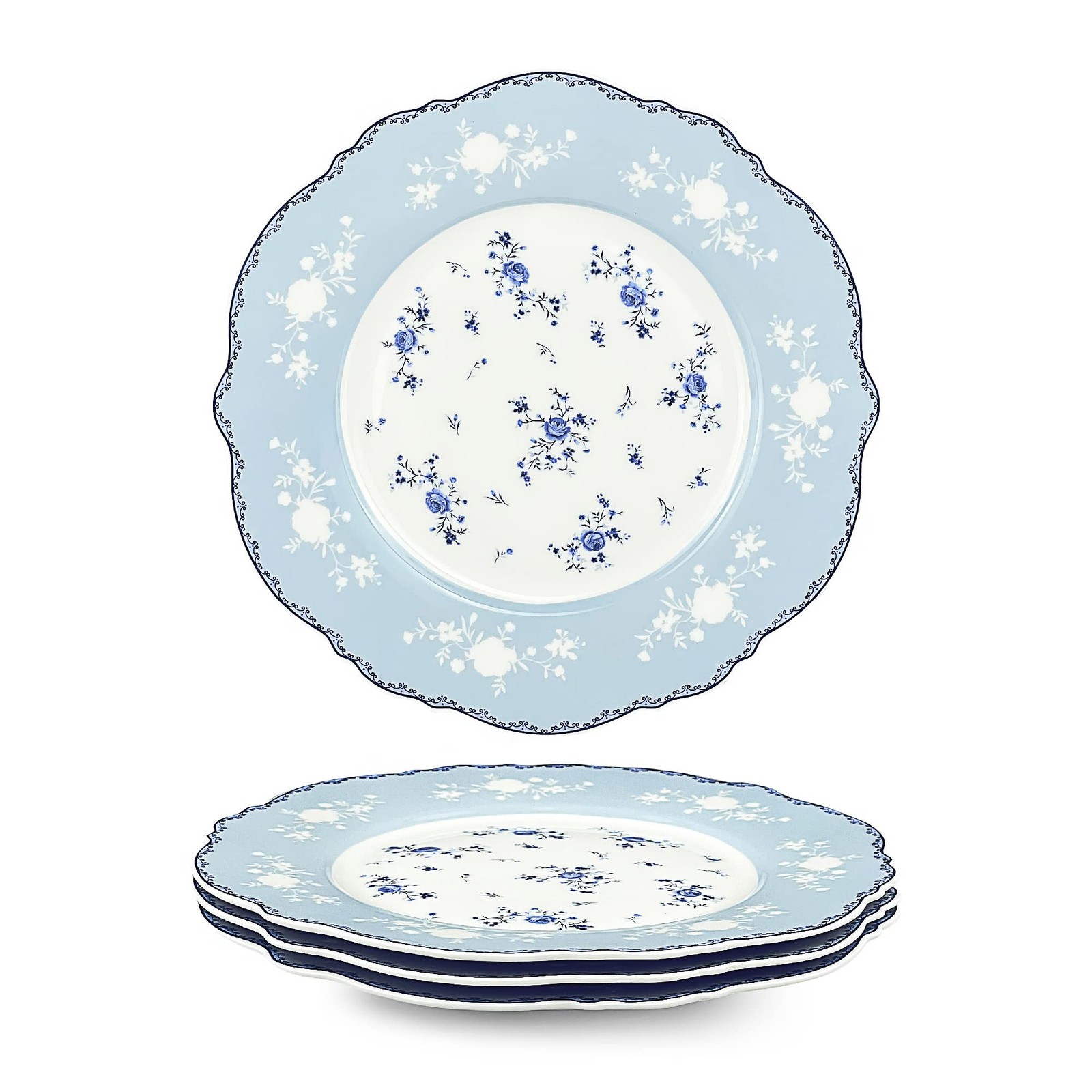 fanquare 8 Inch Porcelain Dessert Plates Set of 4, 8.2″ plate, Blue