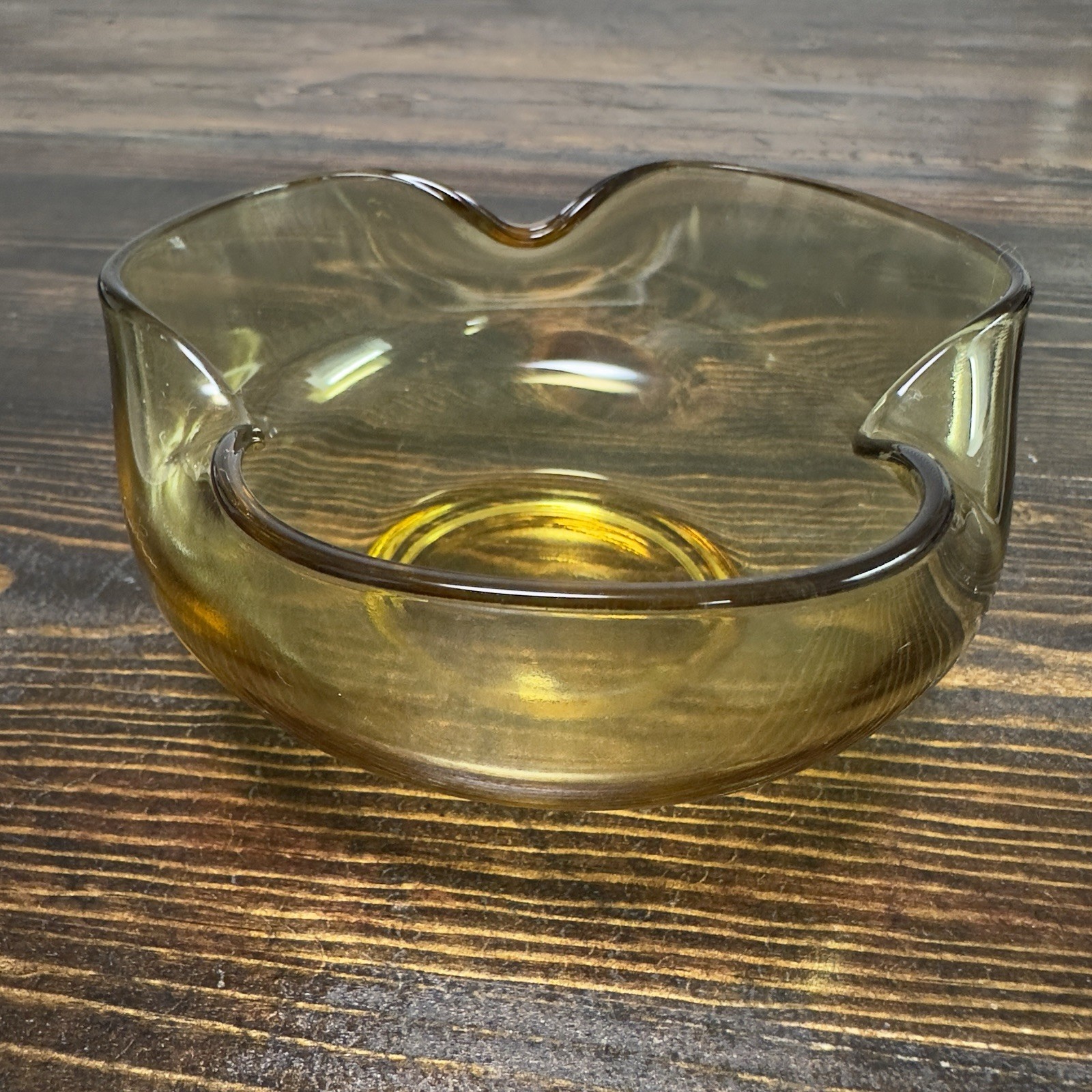 Anchor Hocking Dip Bowl Light Amber Folded Pinched Sides Candy Dish Ash Tray