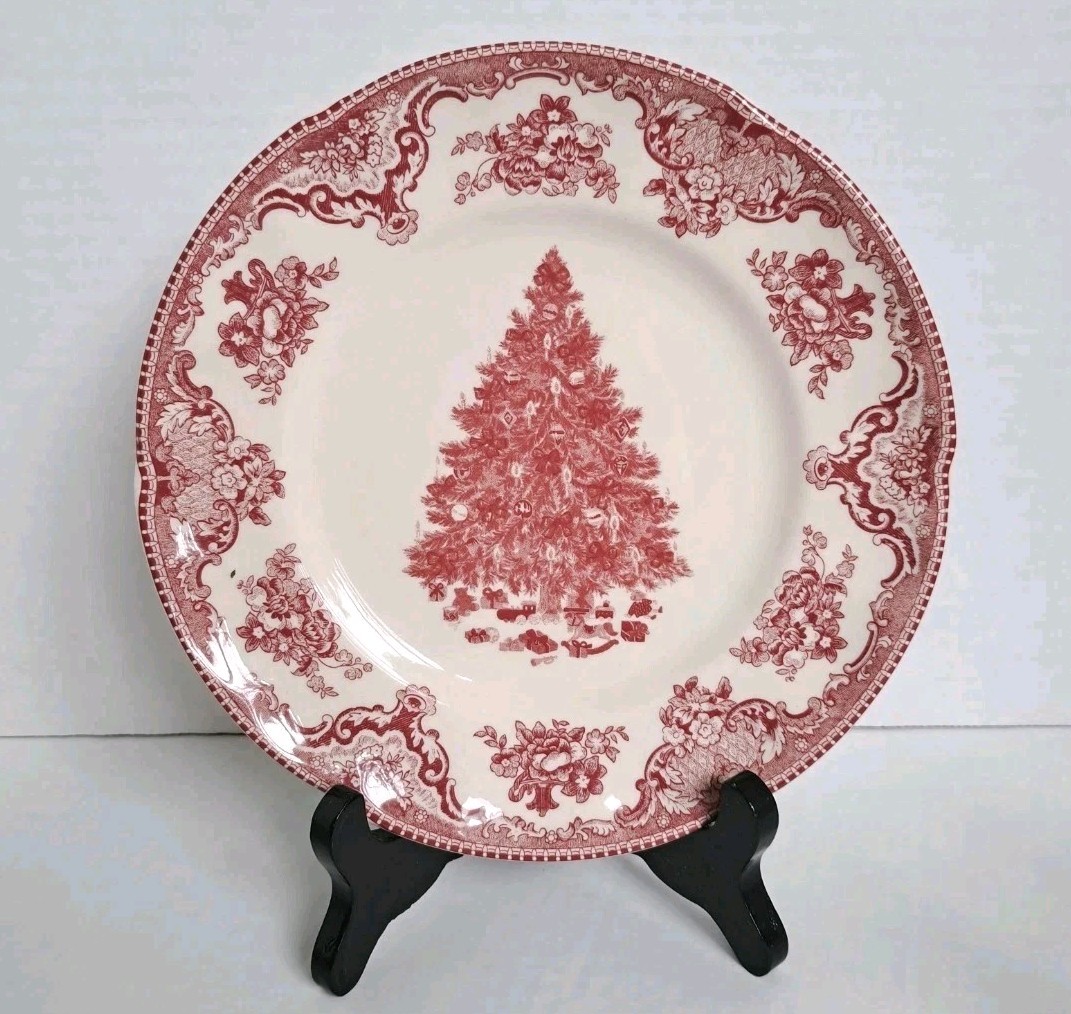 Johnson Bros Victorian Christmas Red/Pink Christmas Tree Salad Plate 8″ England