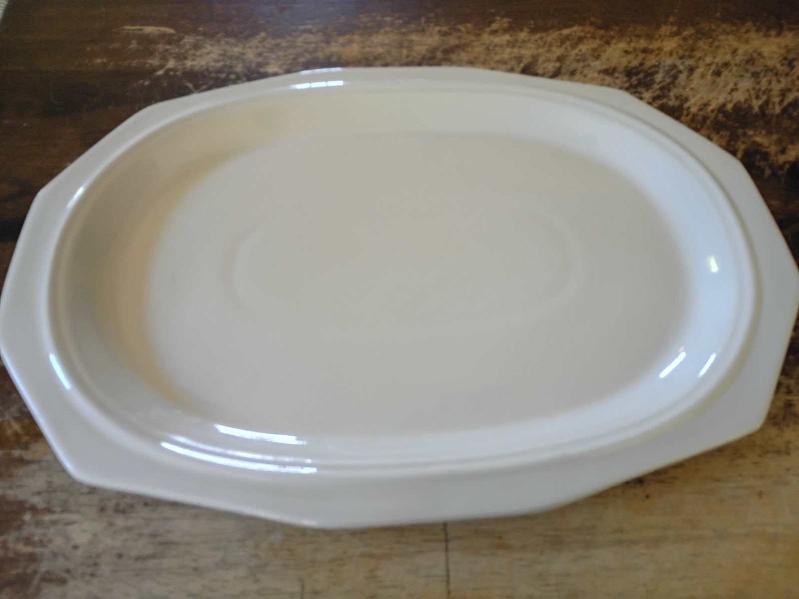 MCM Unmarked Octagon Serving Platter White Stoneware Not Marked