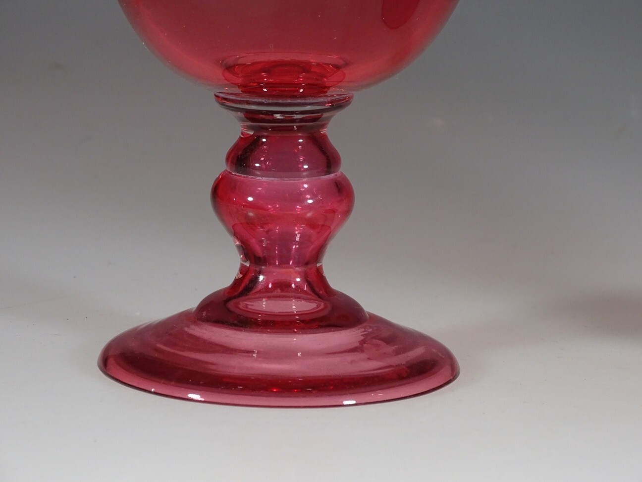Matched Set of 2 British Victorian Cranberry Glass Compote Crimped Rim c.1895