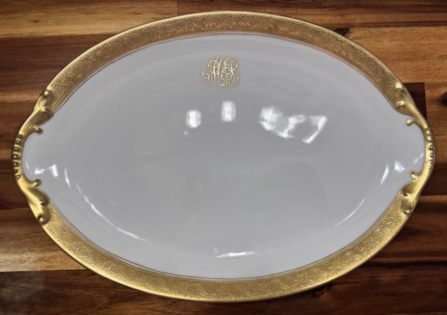 Antique Vignaud Limoges Gold Encrusted Monogram Oval Platter 14″ – France, MINT