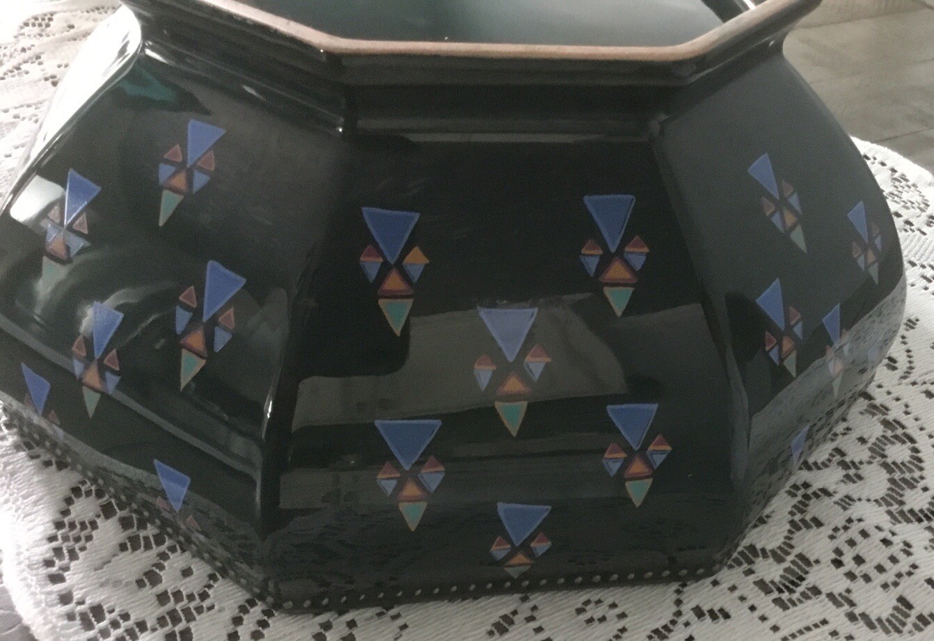 French Earthenware Vence Salins Les Bains Dark Green Mosaic Fruit Bowl