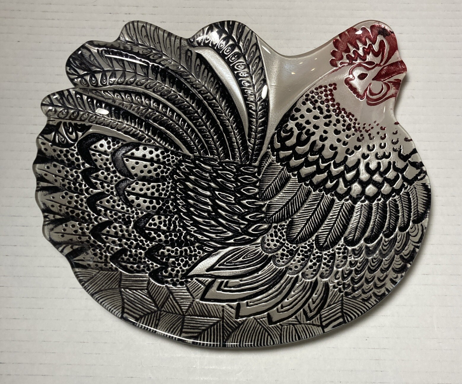 Farmhouse Rooster Metallic Glass Home Decor Platter Country Living