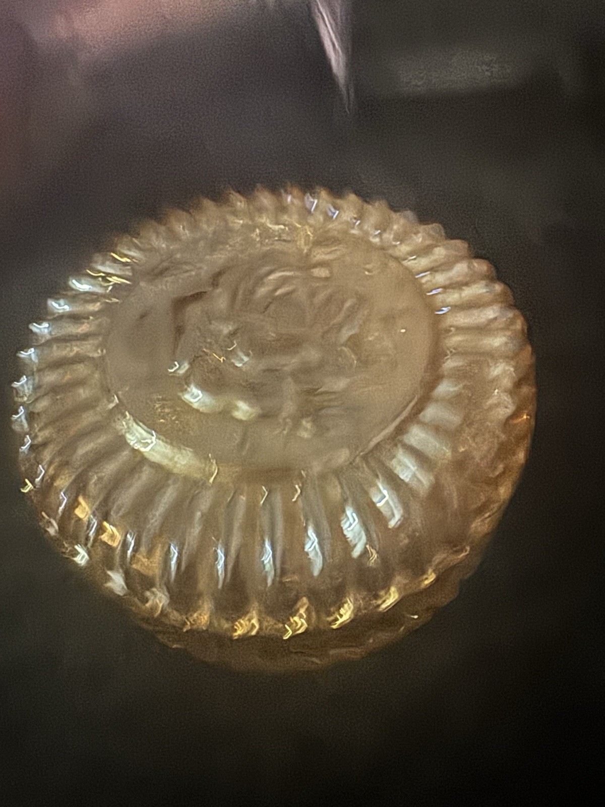 Jeannette Marigold Rose Vintage Carnival Glass Powder Trinket Dish with Lid 5.5″