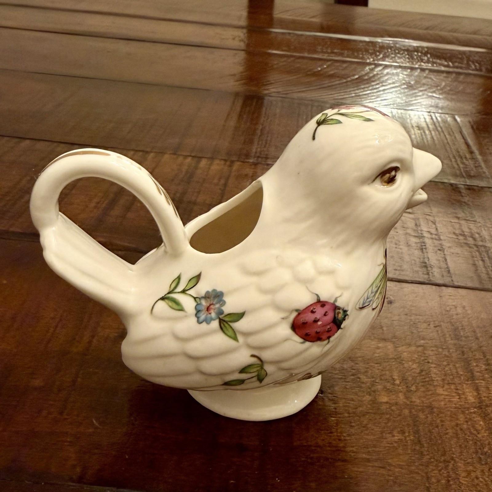 2006 Peppertree Tabletops Bird Shaped Creamer Gold Accents Bees Flowers