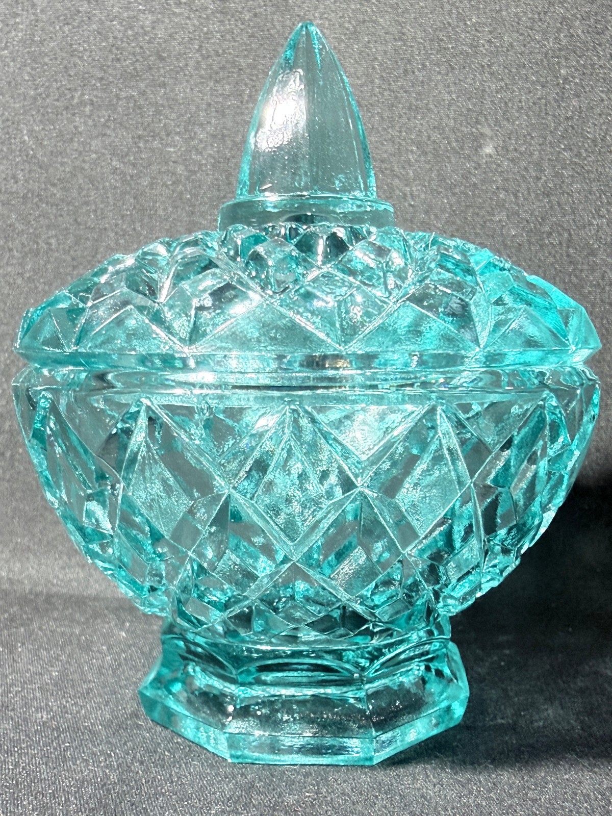 Teal Green Vaseline Uranium glass covered candy dish coffee sugar jar bowl pink