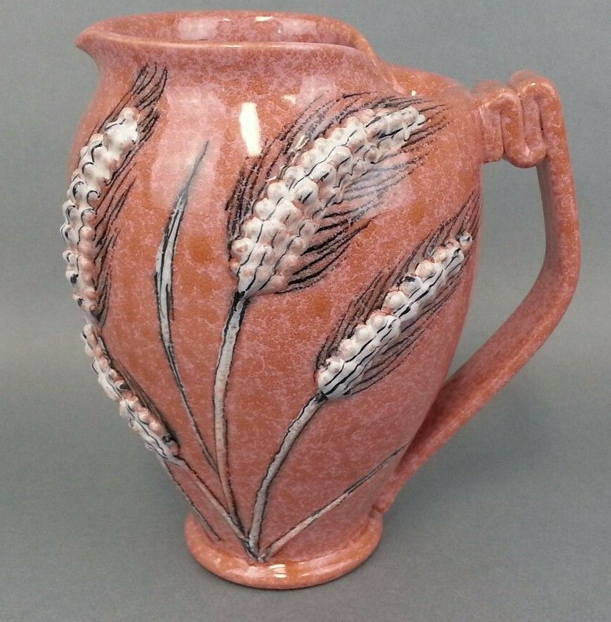 Vtg Italy Wheat Pitcher Pink E7R Italian