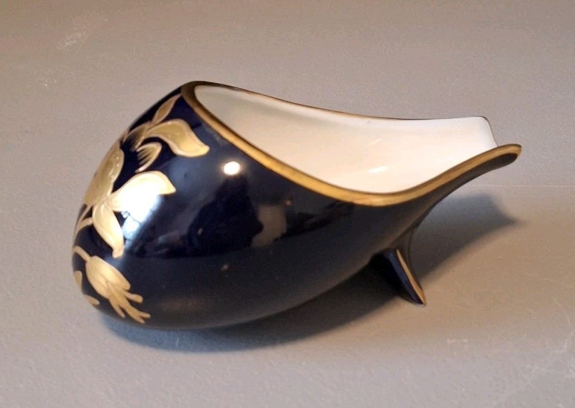 ECHT KOBALT JLMENAU COBALT BLUE GOLD FLORAL DESIGN GERMANY SPOONREST DECOR