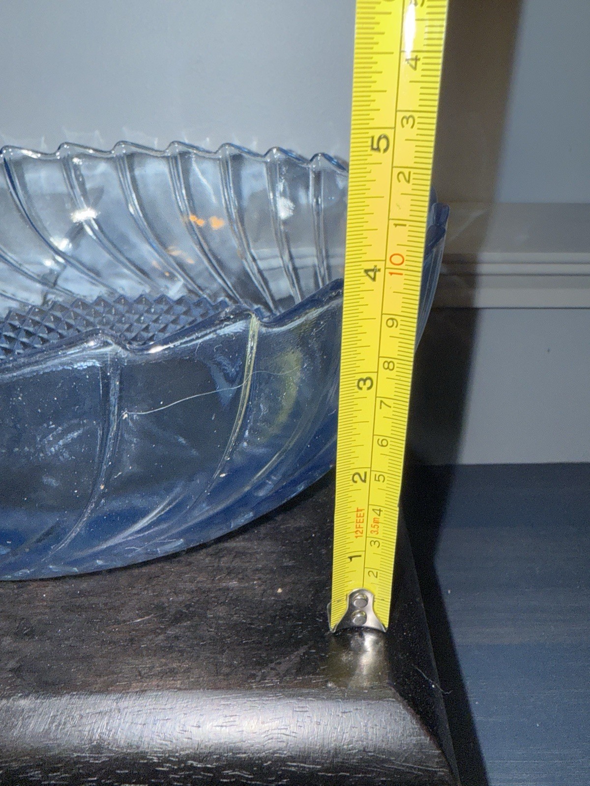 Vtg KIG Blue Glass Salad/Fruit Bowl w/Christmas Tree Design-9.5”-EUC