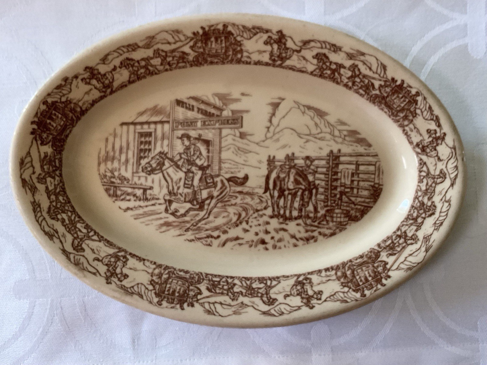 Vintage Tepco China Made In U.S.A. Western Traveler 9” Platter EUC