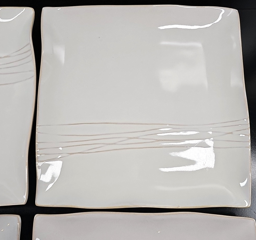 (4) Pier 1 Sakui Dinner Plates Set Square Emboss Elegant Dining Serving Dish Lot