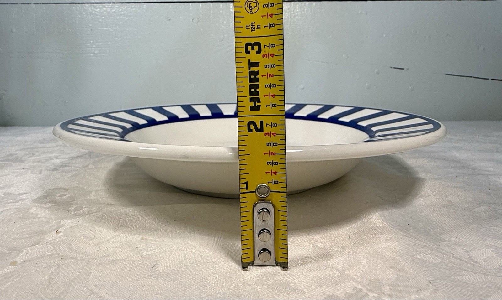 4 WINDSOR & BROWNE COBALT BLUE & WHITE STRIPED 8.75″ RIMMED PASTA BOWLS, ITALY