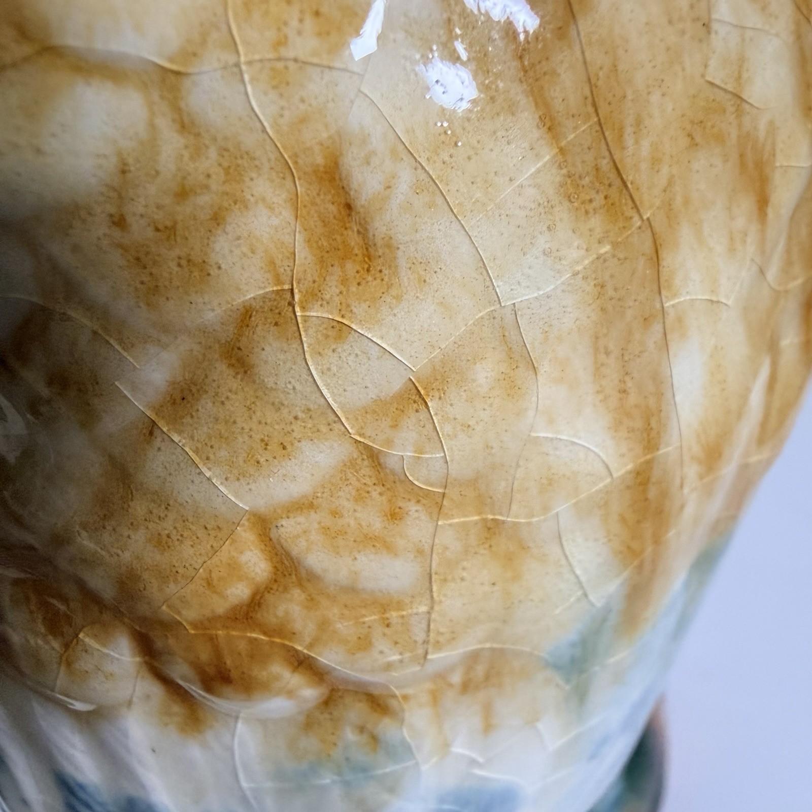 FFAS French Owl Pitcher Orange Eyes Vintage Majolica MCM Barbotine Vintage OOAK