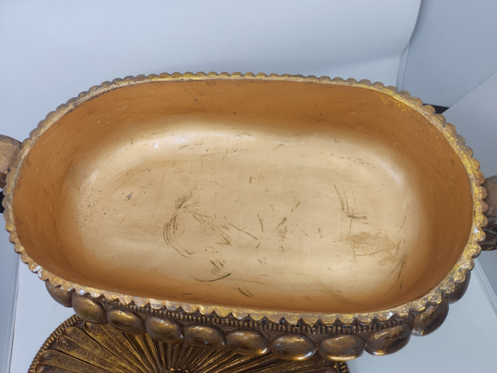 Large Hollywood Regency Gold Covered Tureen Urn Centerpiece Pedestal Bowl 21″