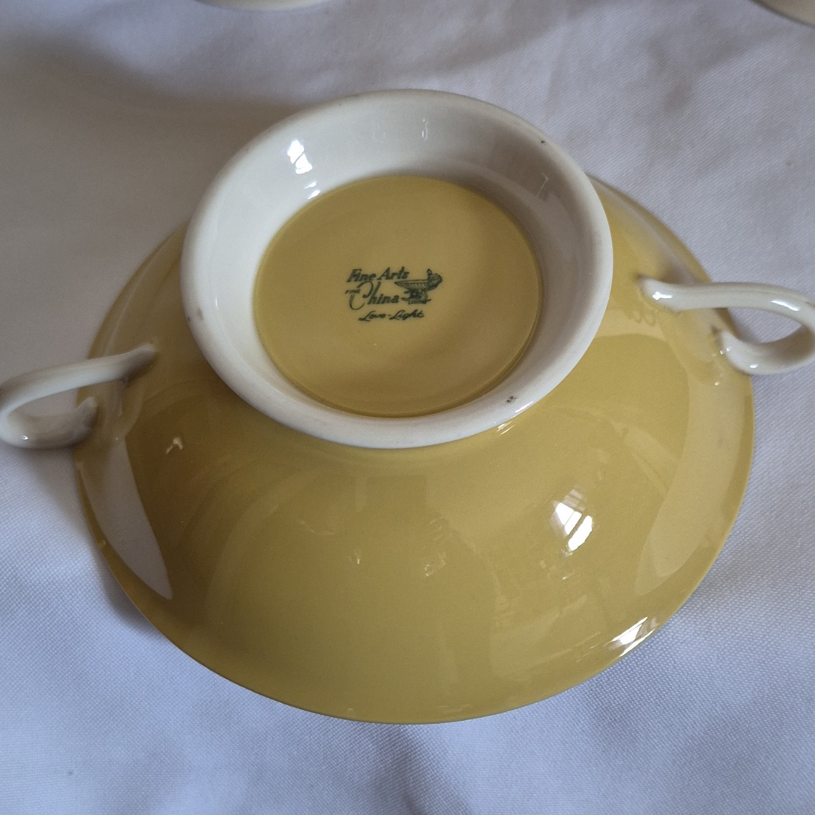 Fine Arts China Floral Soup Bowls Set of 4 White Yellow Porcelain 6 in