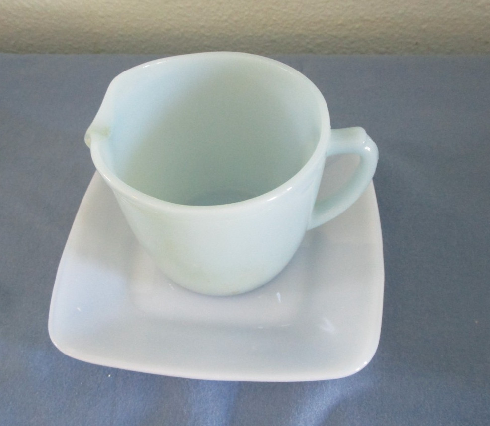 Vintage Fire King Blue Azurite Delphite Creamer and Saucer