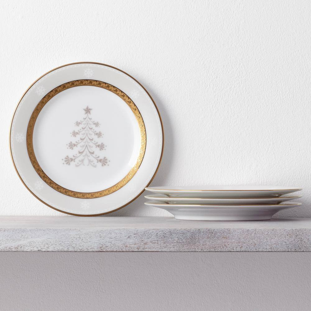 Charlotta Gold 6.25 In. (Gold) Porcelain Holiday Tree Appetizer Plates, (Set of