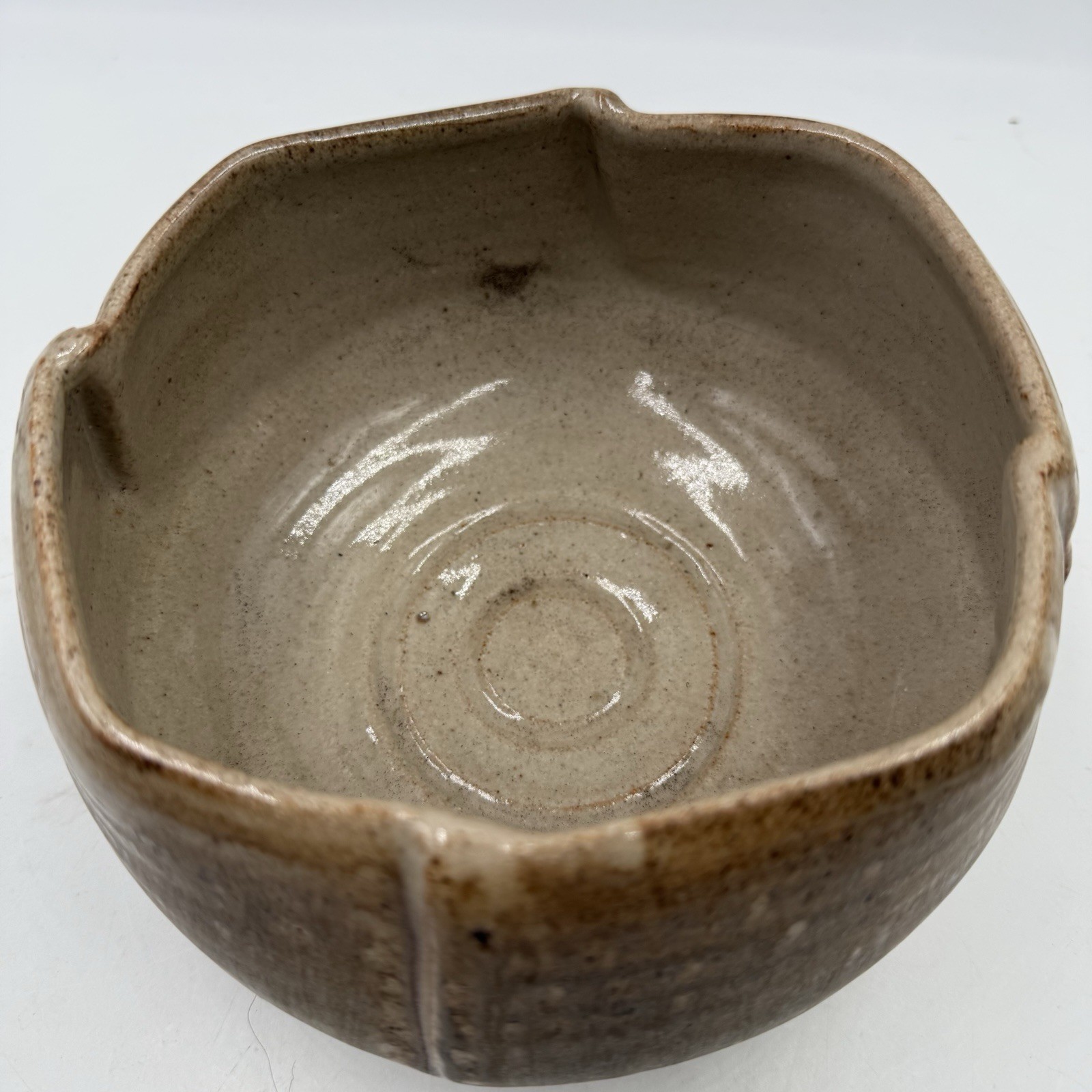 Studio Art Pottery Serving Footed Bowl Pinched Edge Matte Finish 6.25” Diameter