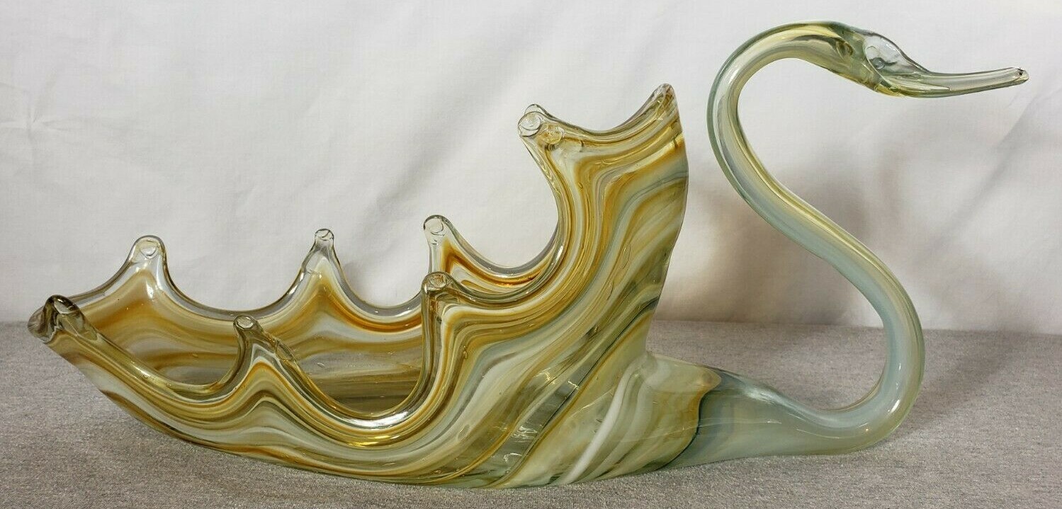 Vintage Sooner – Glass Swan – Yellow / White – 17 3/4″ L x 4 3/4″ W x 7 5/8″ H