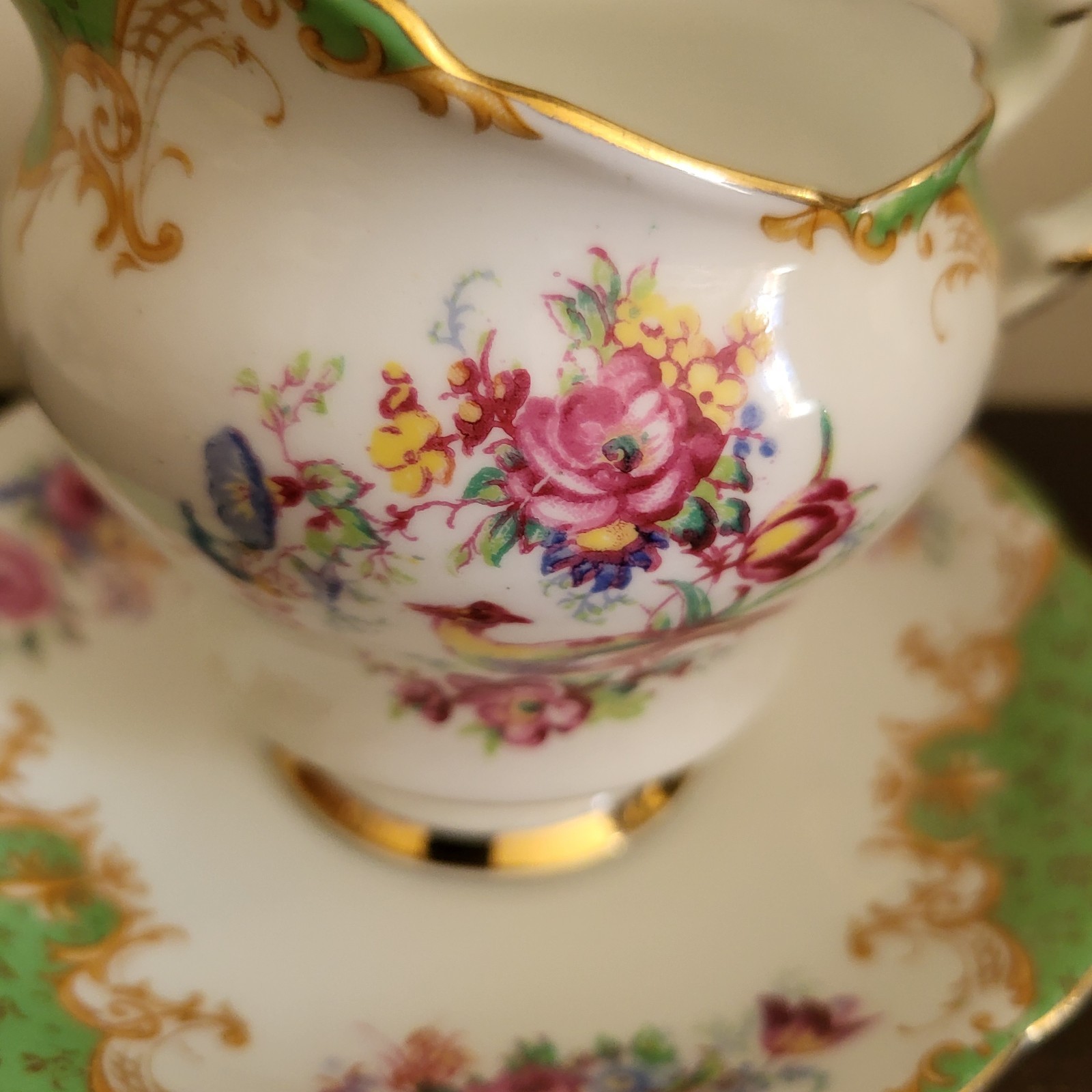 Paragon England Porcelain Rockingham Green Large Creamer And Saucer