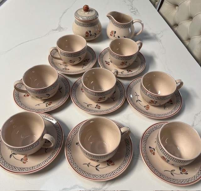 Set 18pc Johnson Brothers Zephyr Old Granite Tea Cups Saucers Creamer Sugar NEW