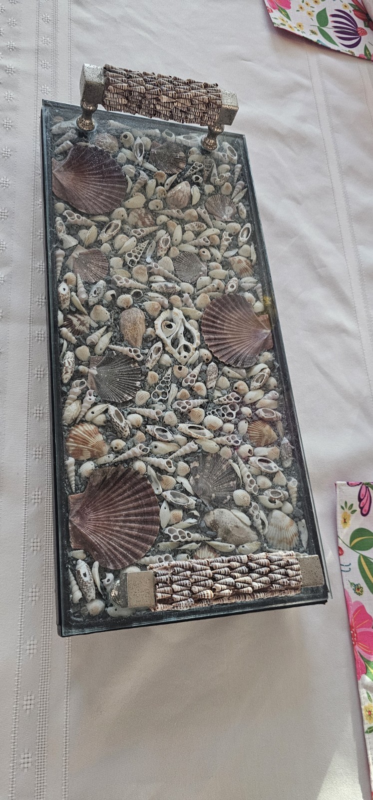 Shell handmade art rectangular glass tray, “close to the sea”💦