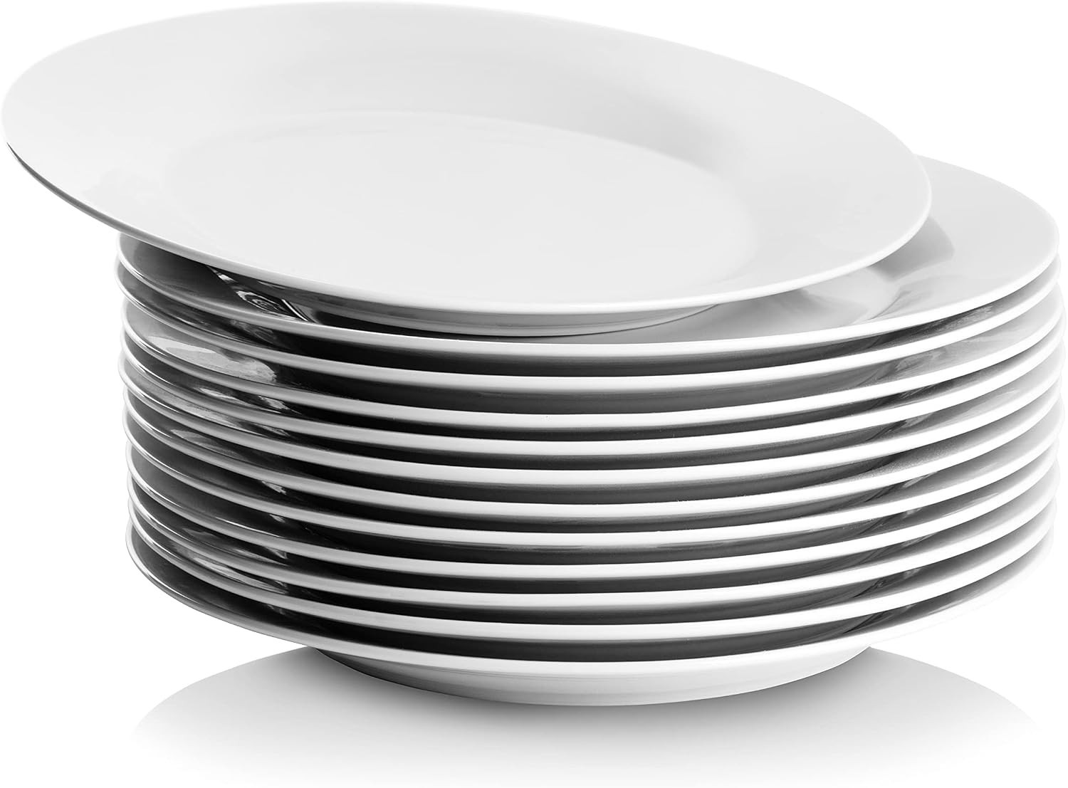 Timeless Ceramic Dinnerware: Set of 12 10.5″ Round White Plates for Home Dining