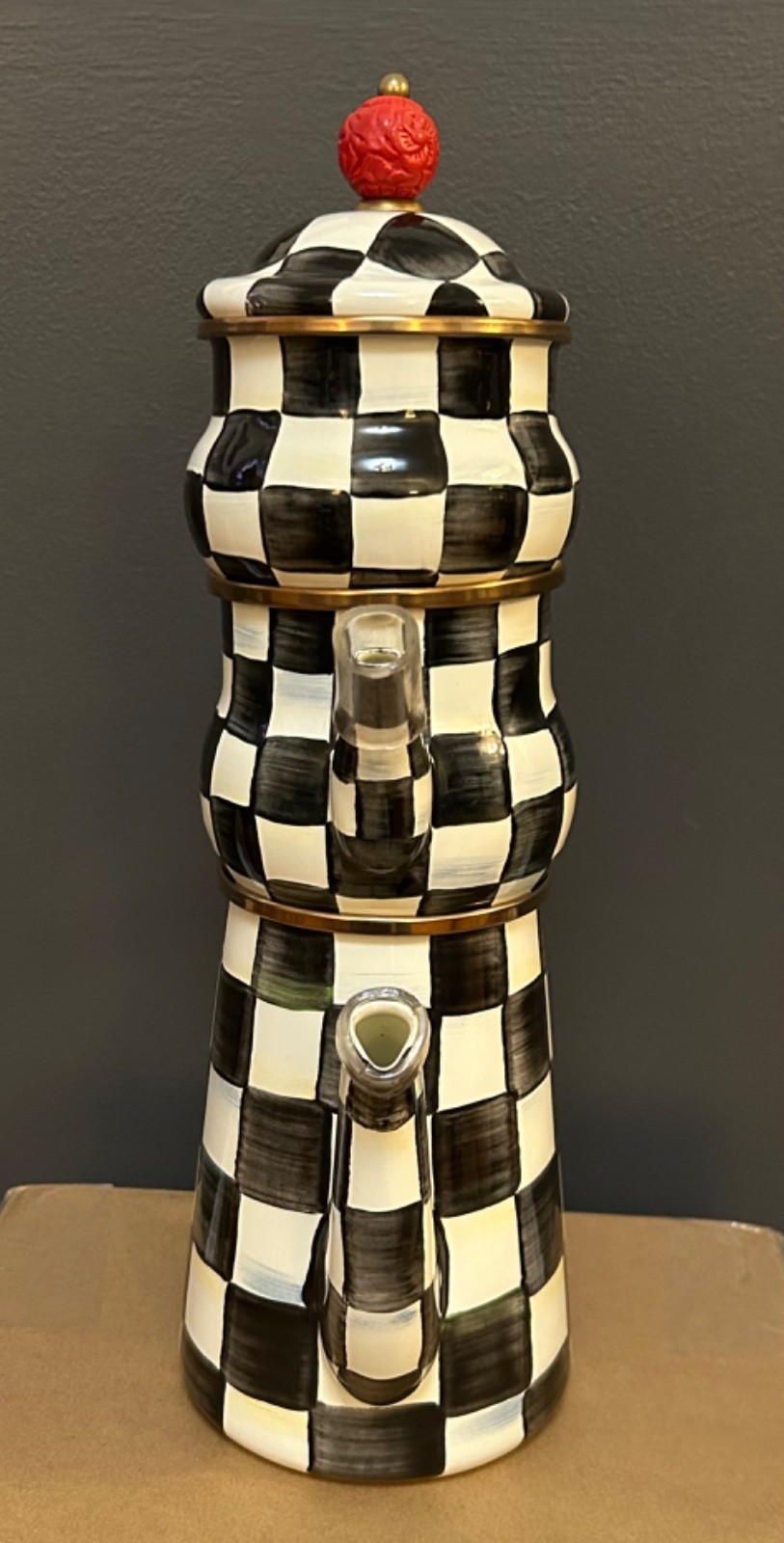 MacKenzie-Childs Courtly Check Stackable Coffee Pot Set w/ Sugar & Creamer – NEW