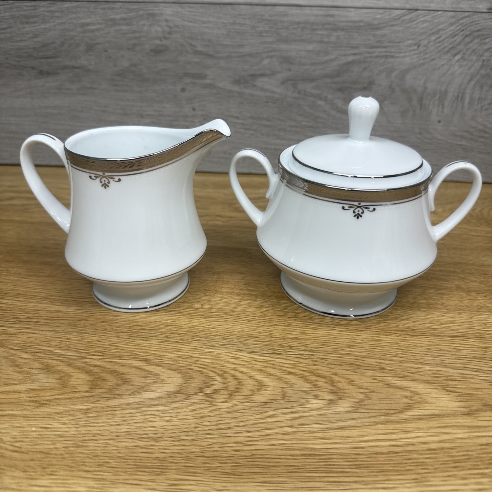 Noritake Buckingham Platinum Creamer And Sugar Bowl