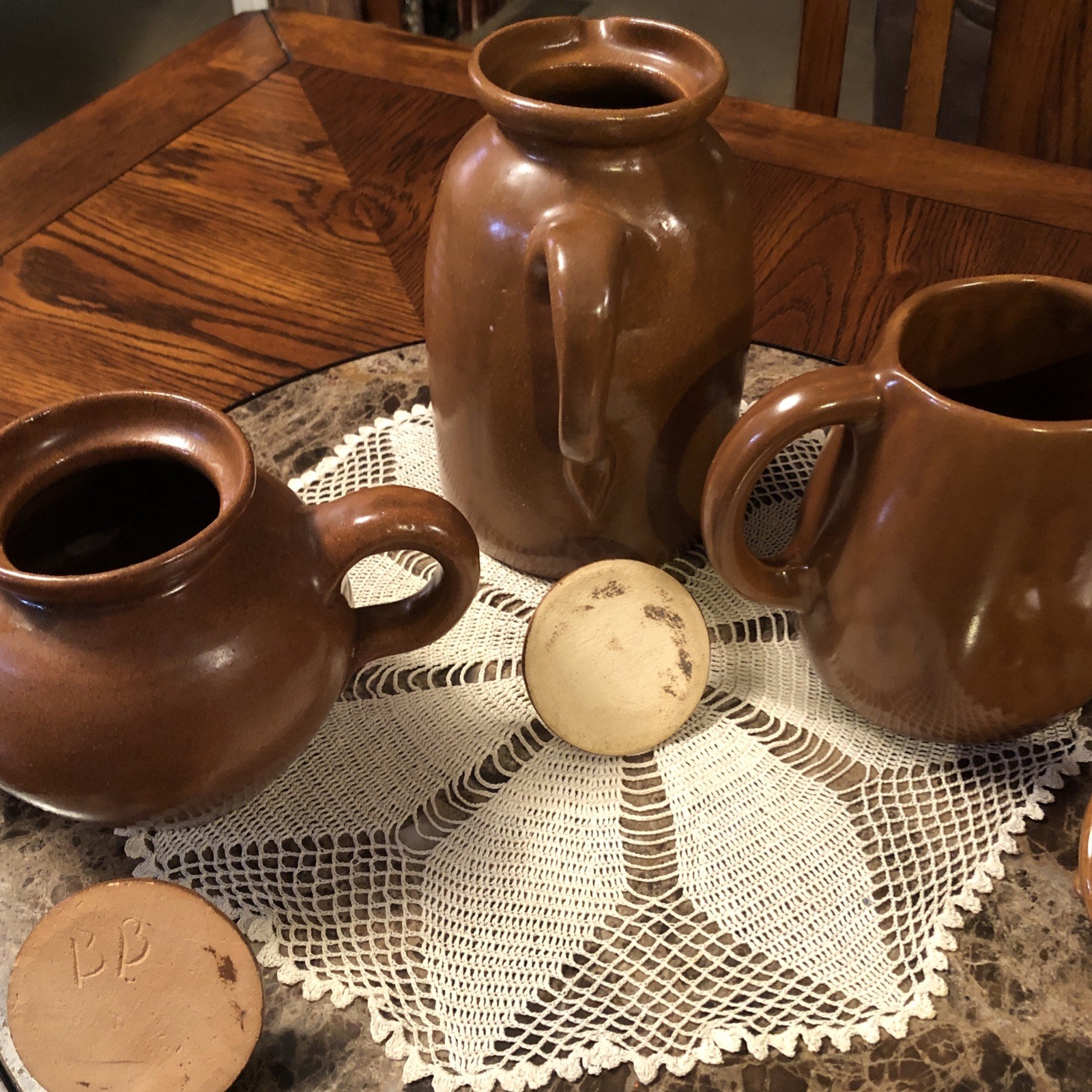 LOT OF 3 Bybee BB Kentucky American Art Pottery Caramel Coffee Pitcher/T Pots