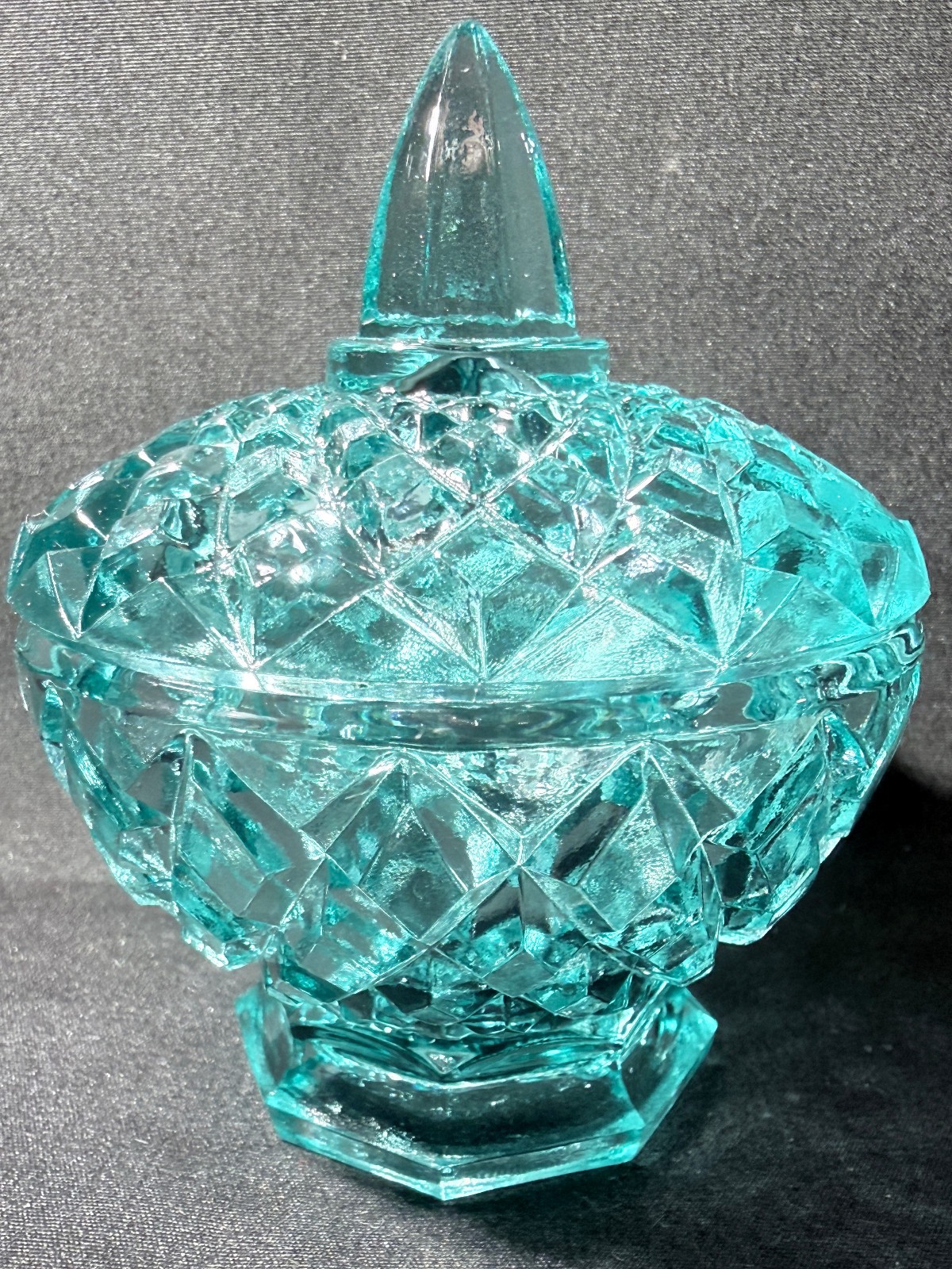 Teal Green Vaseline Uranium glass covered candy dish coffee sugar jar bowl pink