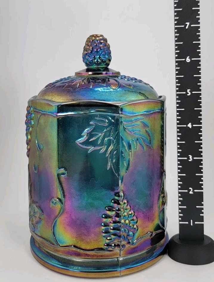 Vintage Indiana Blue Grape Harvest Carnival Glass Candy Canister Lid Chipped