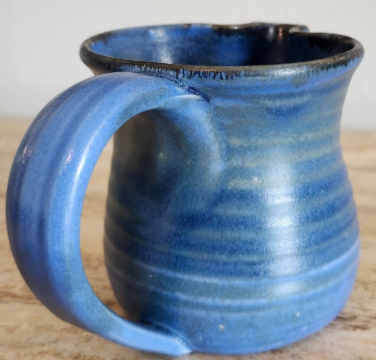 Signed Artisan Made Pottery Stoneware Small Pitcher/Creamer Blue Glaze Handmade