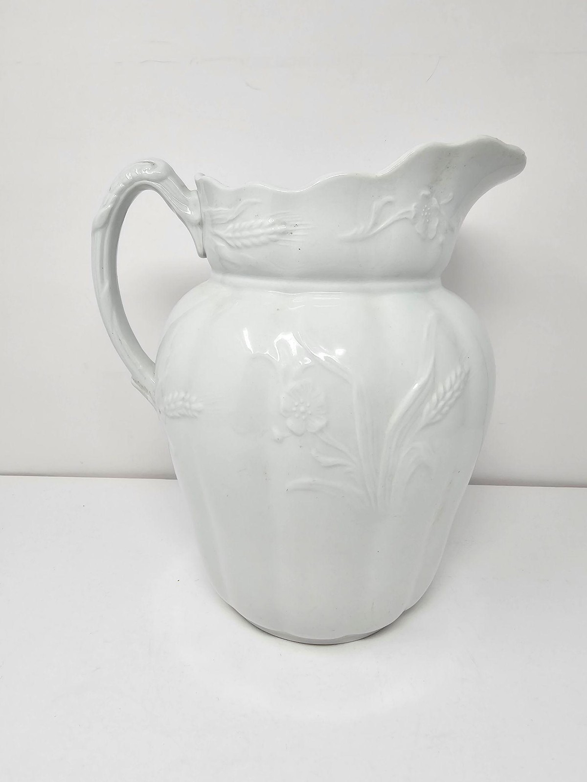 Antique Wheat And Rose 11″ White Ironstone Pitcher Alfred Meakin England 1800’s