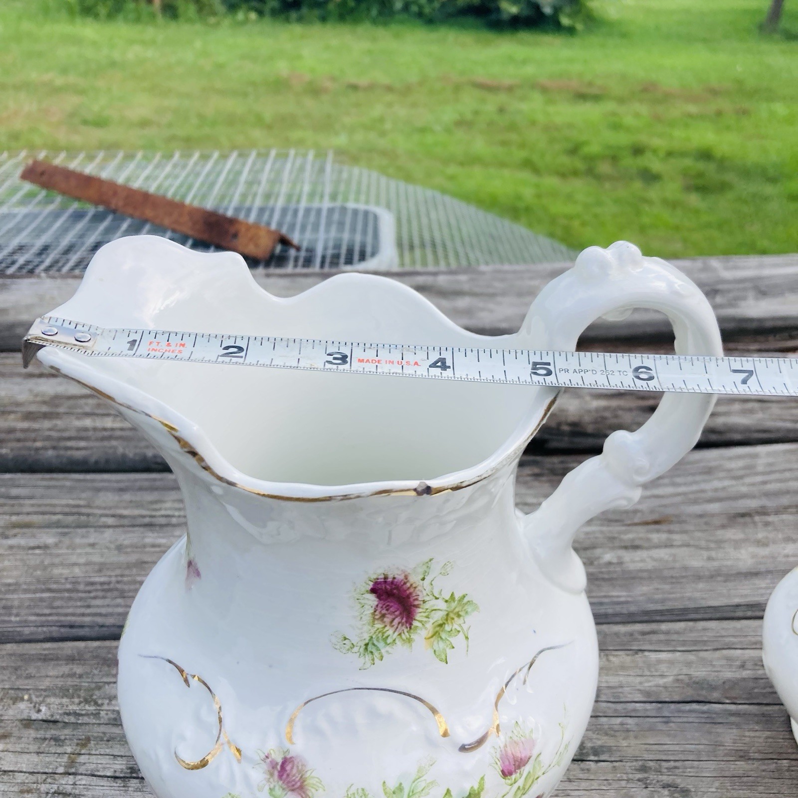 Antique Burford Bros RCO Thistle Hand Painted Embossed Pitcher & Shaving Mug