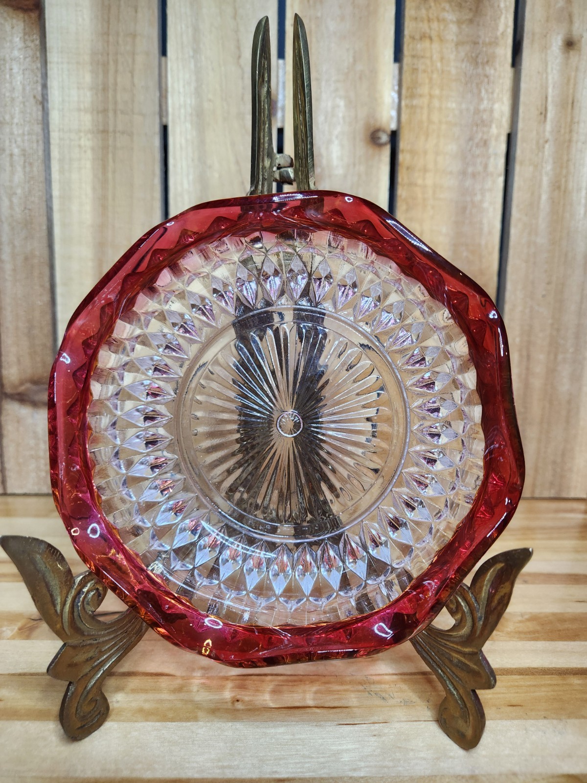 Indiana Glass Co Diamond Point Ruby Red Bowl Candy Dish 5.5″ – Retired 1960s