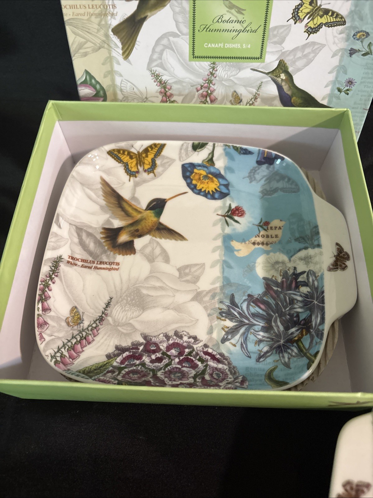 Portmeirion Botanic Hummingbird Ceramic Square Handled Serving Tray NIB