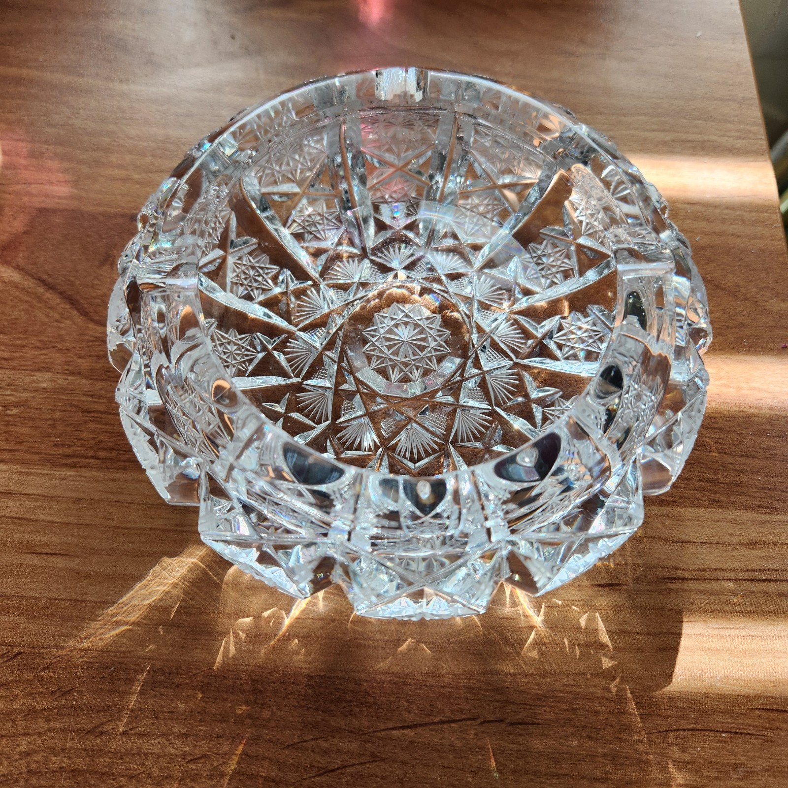 Antique American Brilliant Period Cut Crystal Glass Ashtray Dish 5.25″W Hobstars