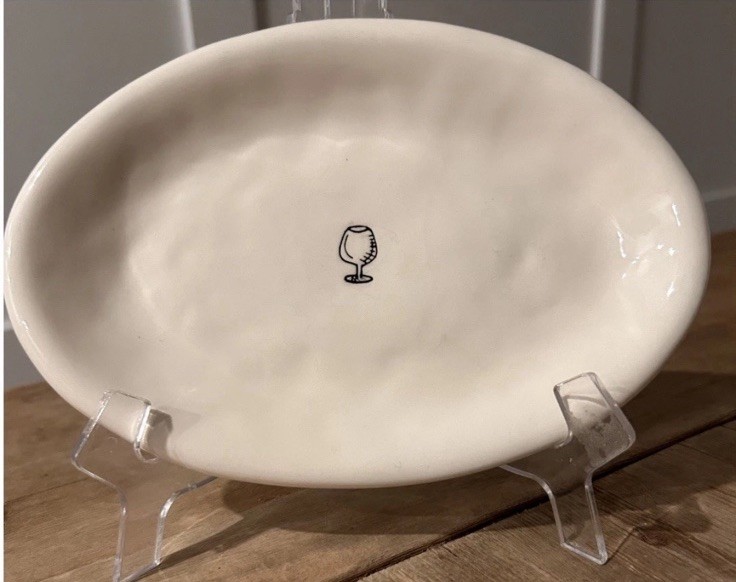 Vintage Rae Dunn Set of 6 Oval 7-3/4”Appetizer Plates w/ Cocktail Glasses RARE