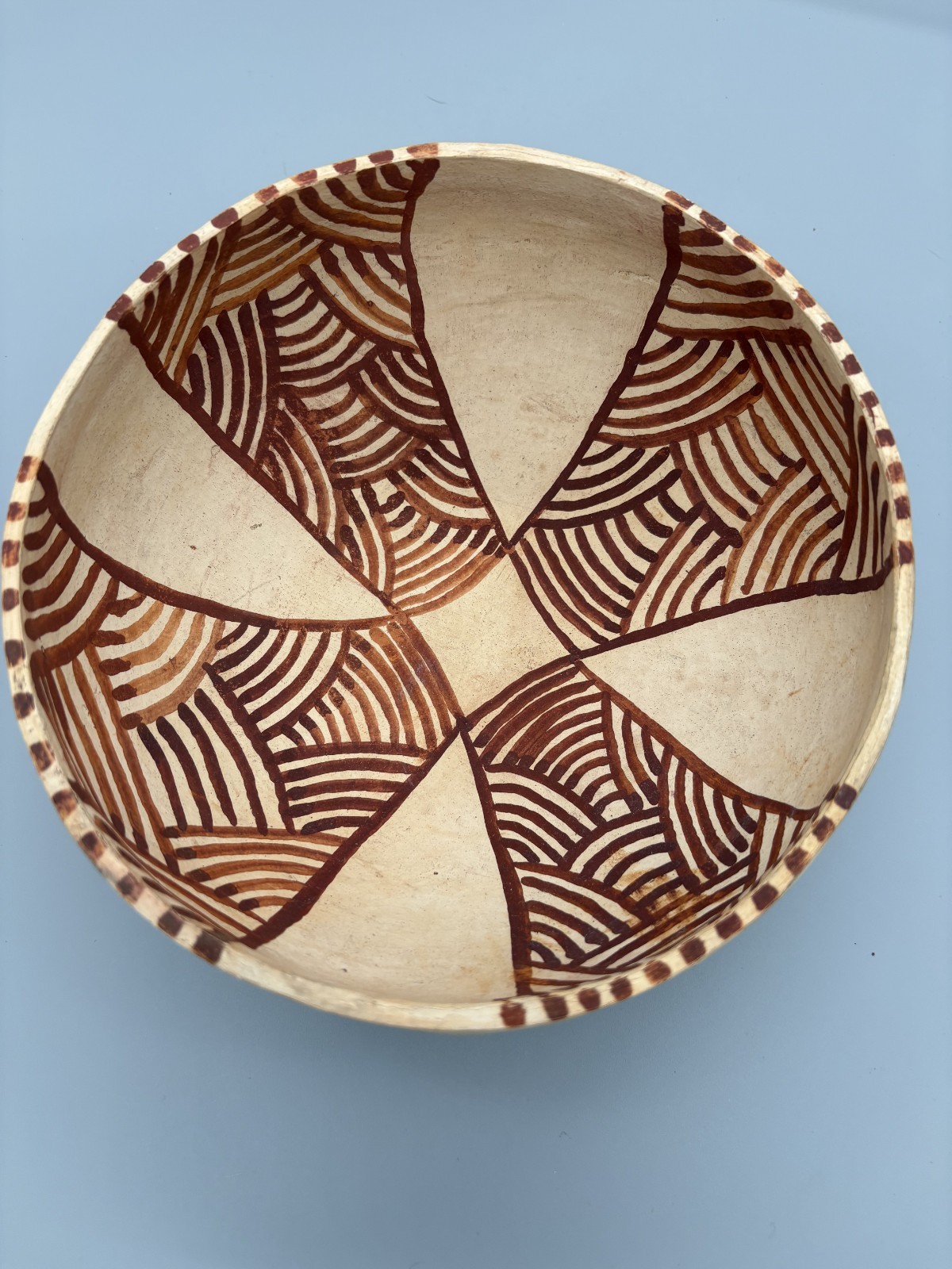 Vintage Wooden Pottery Bowl Beige & Brown Handmade Home Decor 7″ x 3.5″