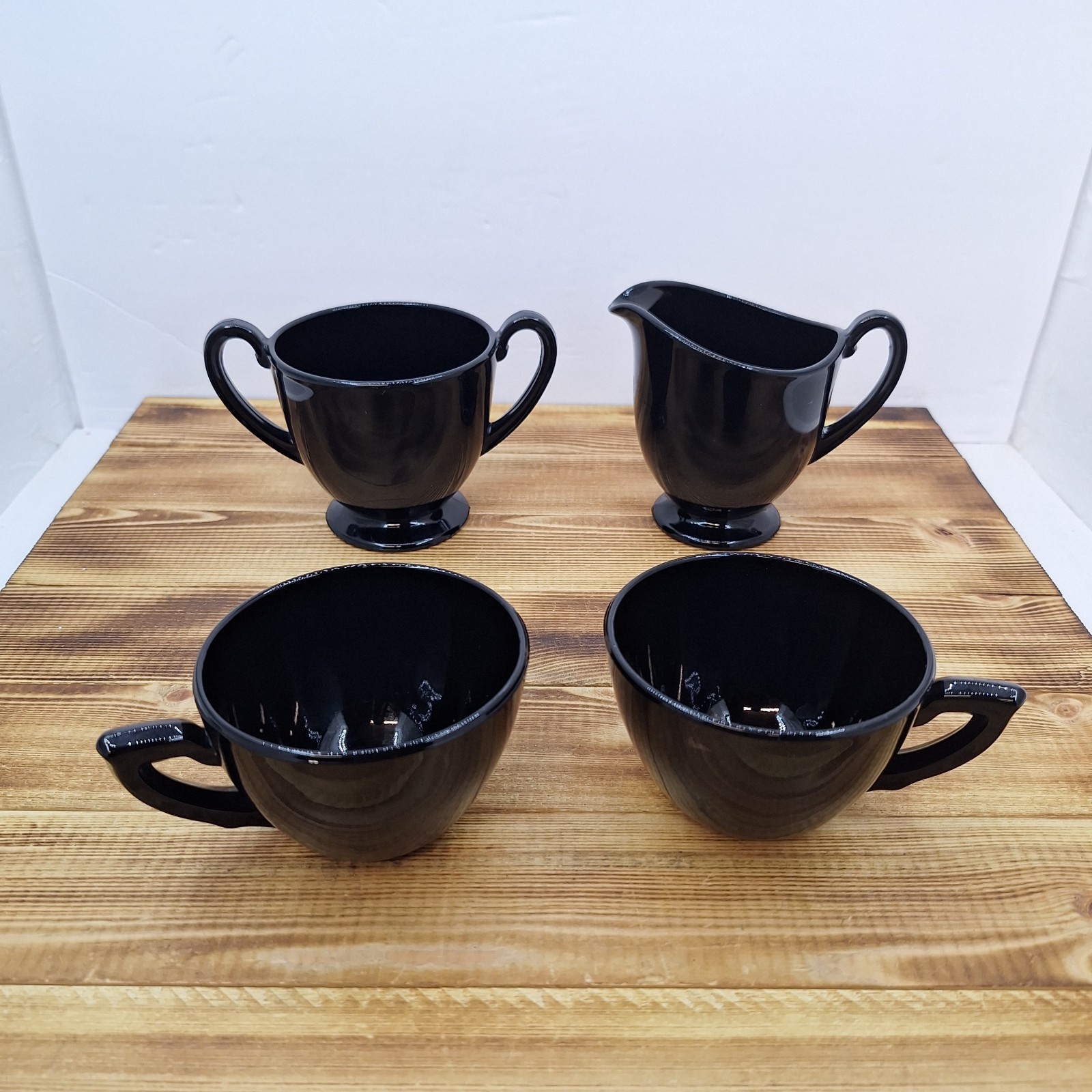 Vintage Black Amethyst Open Sugar And Creamer Set W/ 2 Cups 4pc Lot