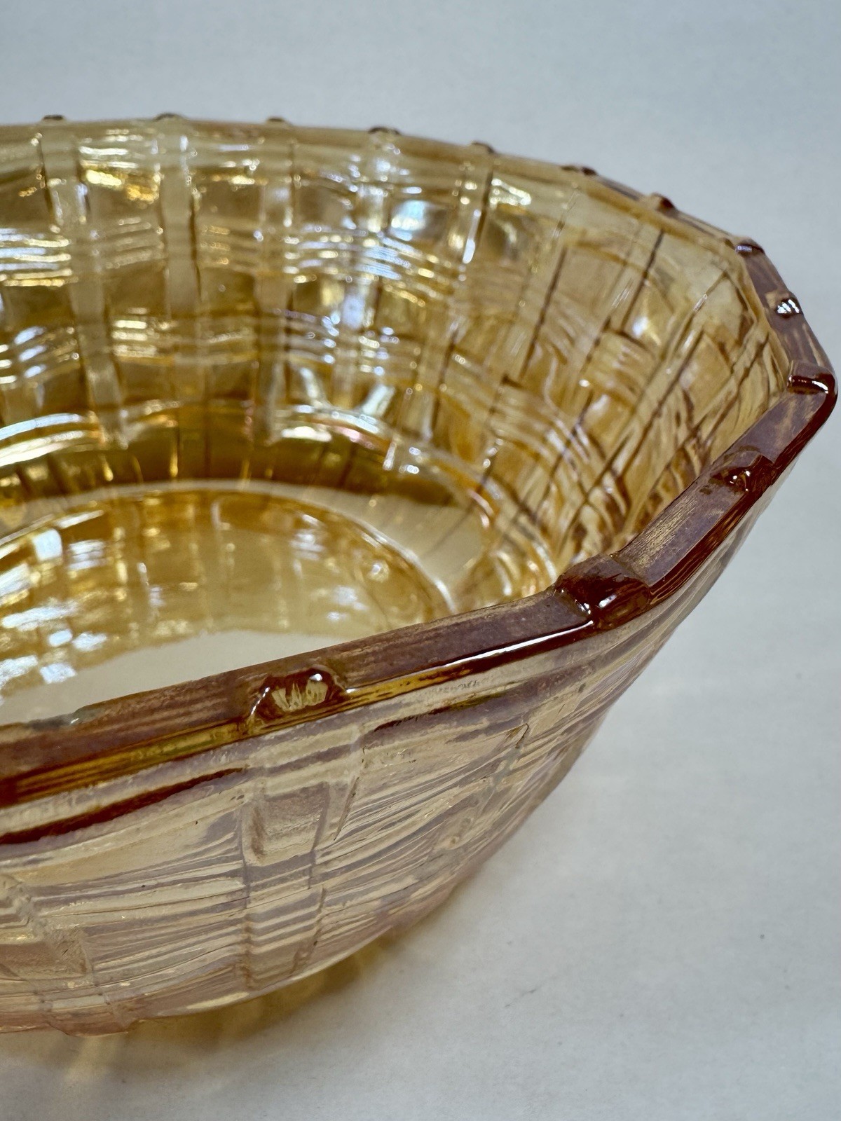 Carnival Glass Bowl Basket Weave Marigold Serving Iridescent 7.25” Vintage B78