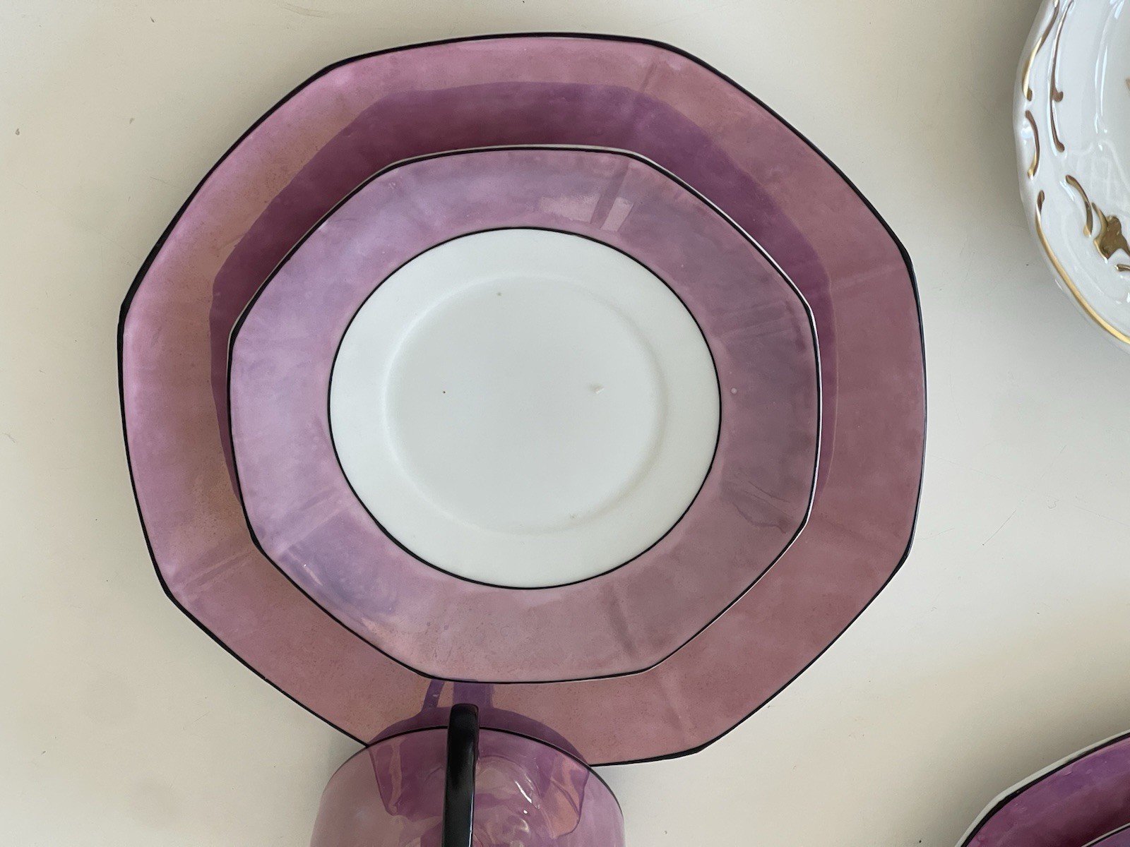 Weimar Porcelain Octagonal Shape 21Pc Mocca Set , Violet-See Details