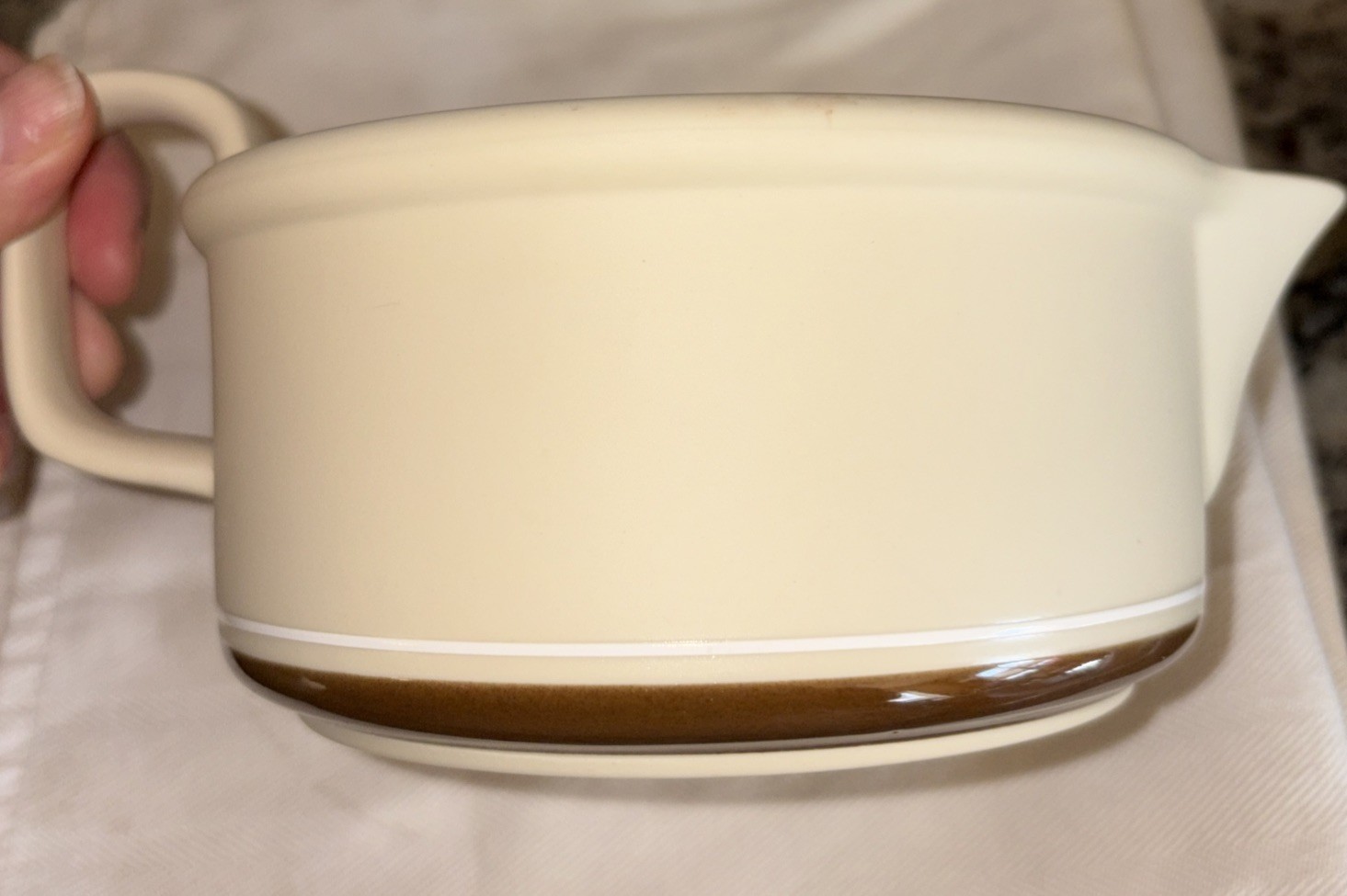 Vintage ARITA GENESIS BROWN Japan 1970 Stonewear Beige With Handle Spout Soup