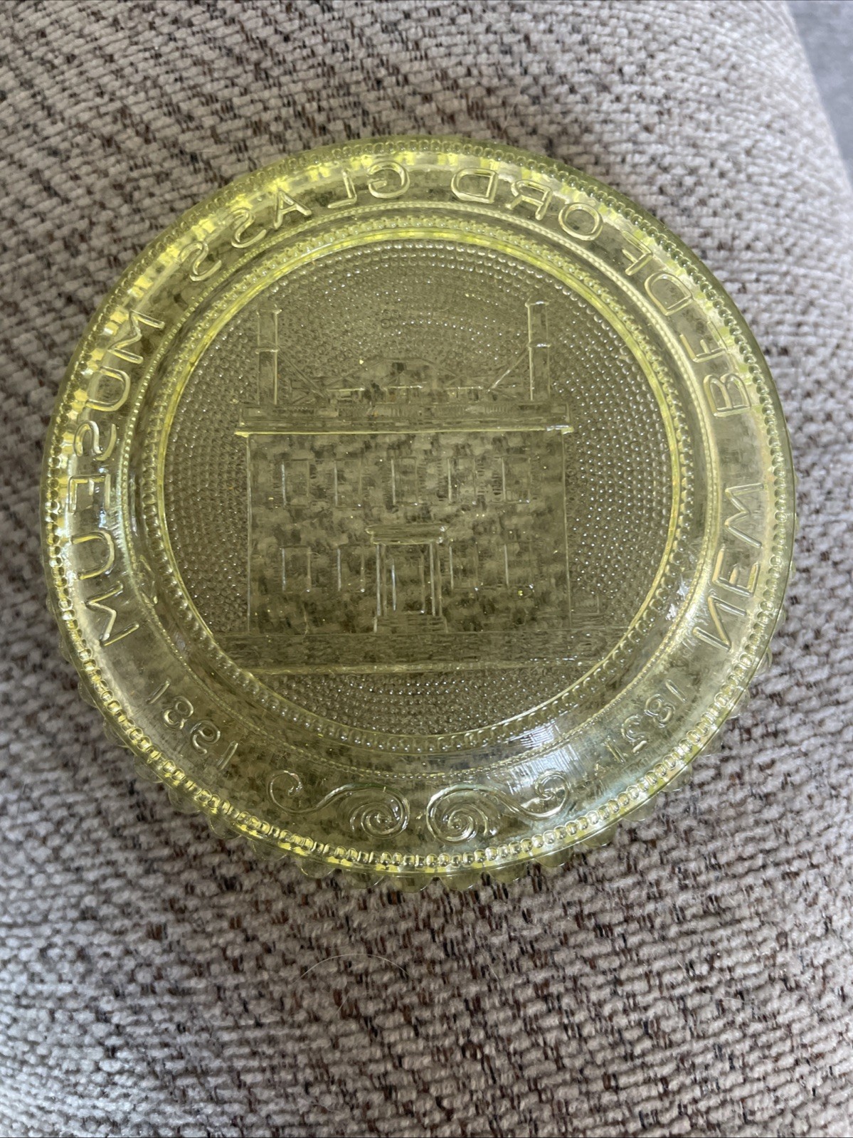 Vintage Pairpoint Glass Vaseline Uranium Glass Plate New Bedford Glass Museum