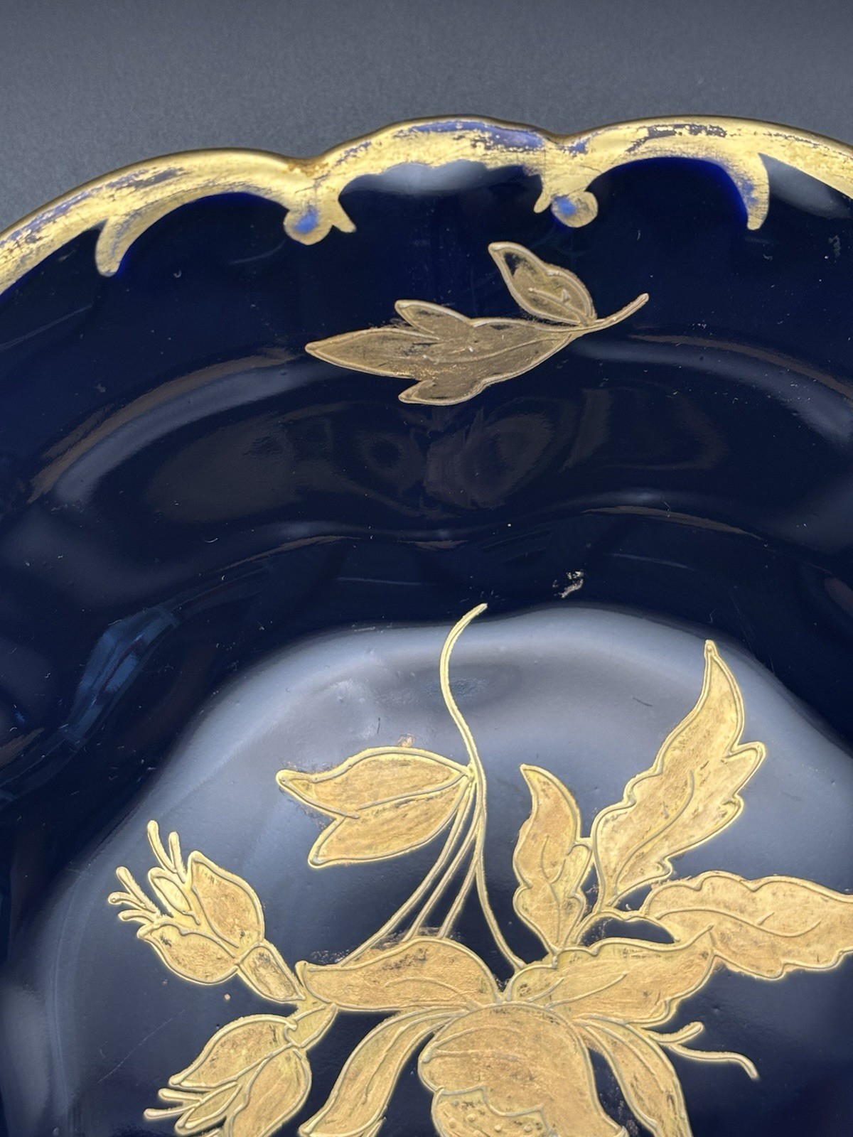 Jlmenau Graf von Henneberg Echt Kobalt Footed Bowl Cobalt Gold Germany 10.25”