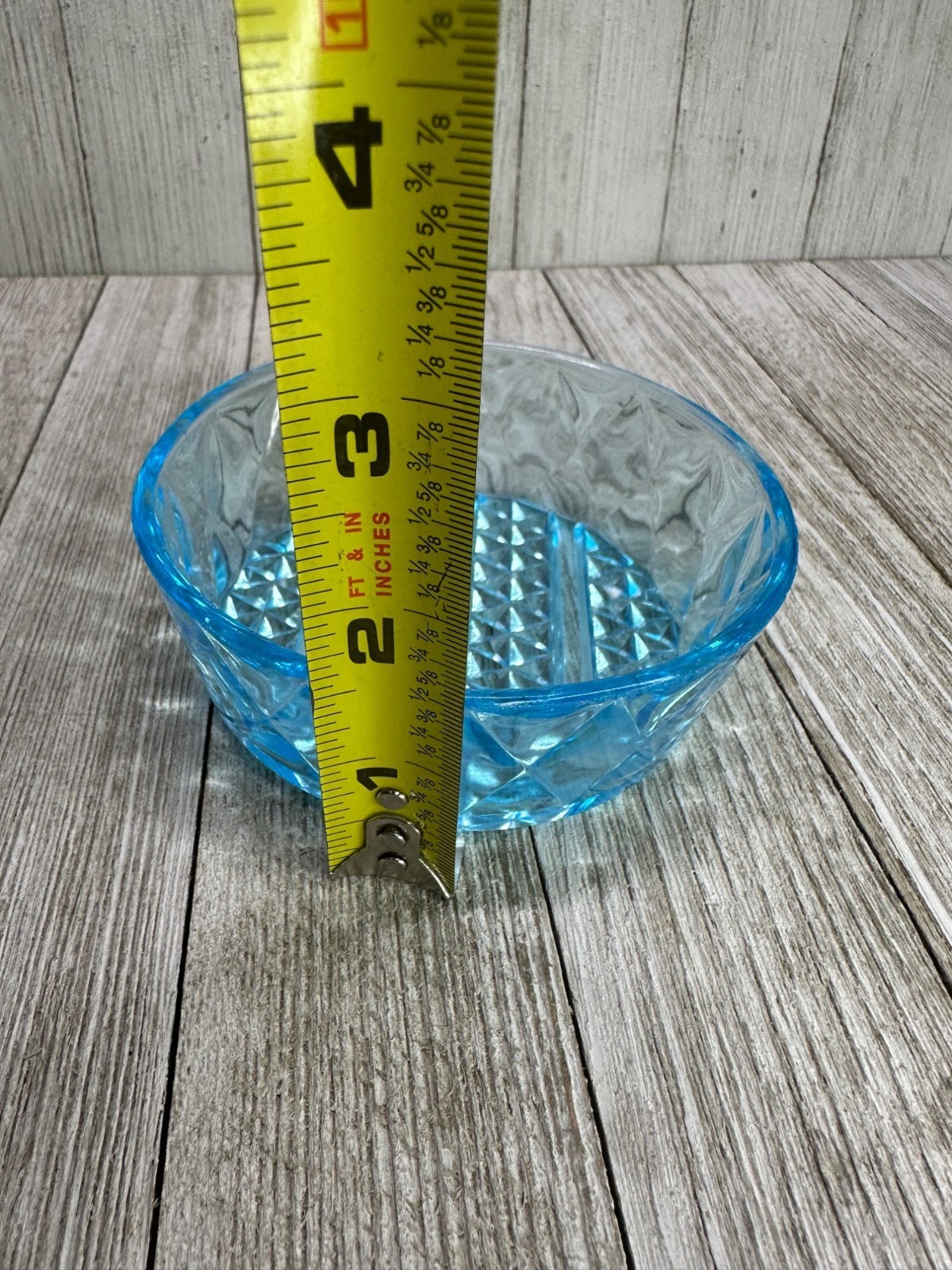 Vtg EAPG Bryce Brothers Style Ramekin Bowls 4″ DIA Diamond Blue Glass Set of 4