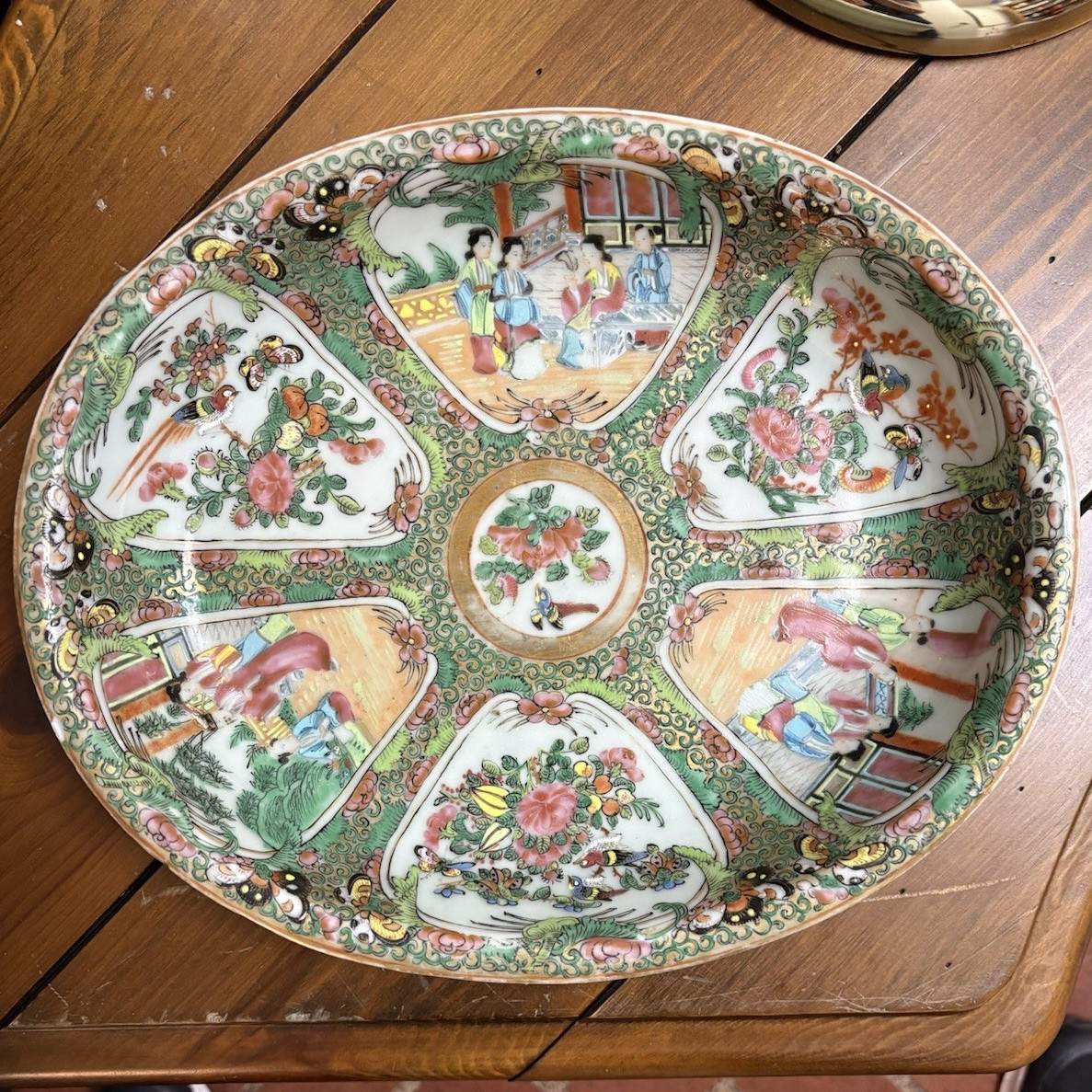 Antique 19th Century Chinese Rose Medallion Porcelain Platter- 11×9 in